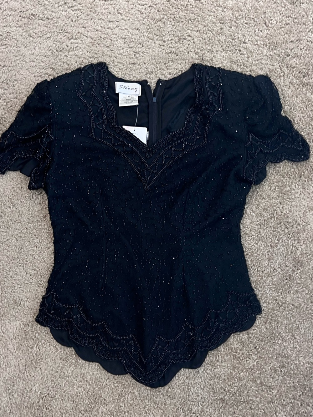 Stenay Silk Black Beaded Scallop-Edge Blouse with Tags S - Picture 1 of 11